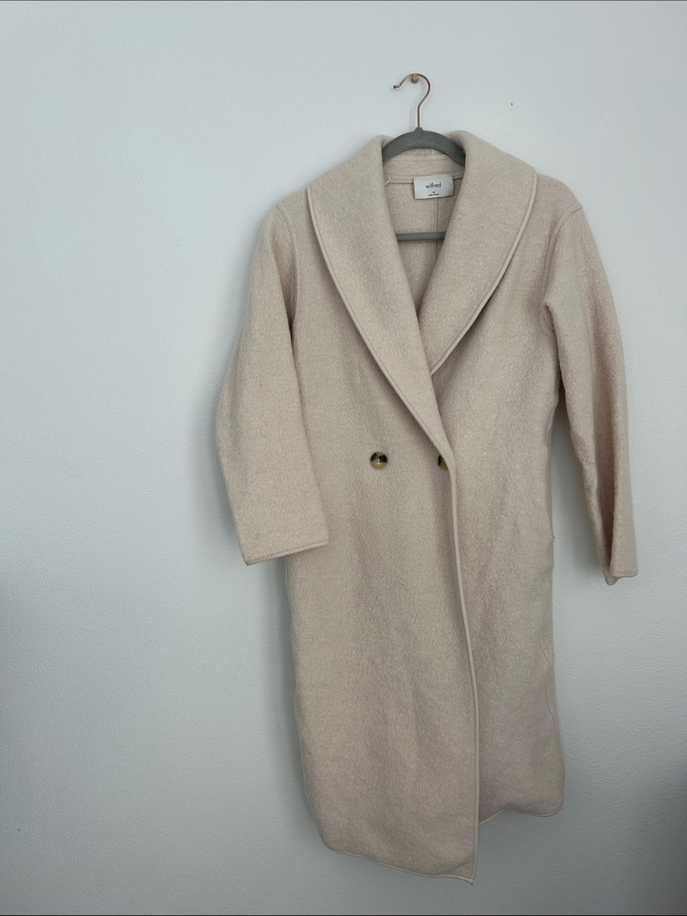 Wilfred Cream Shawl-Collar Long Trench Coat